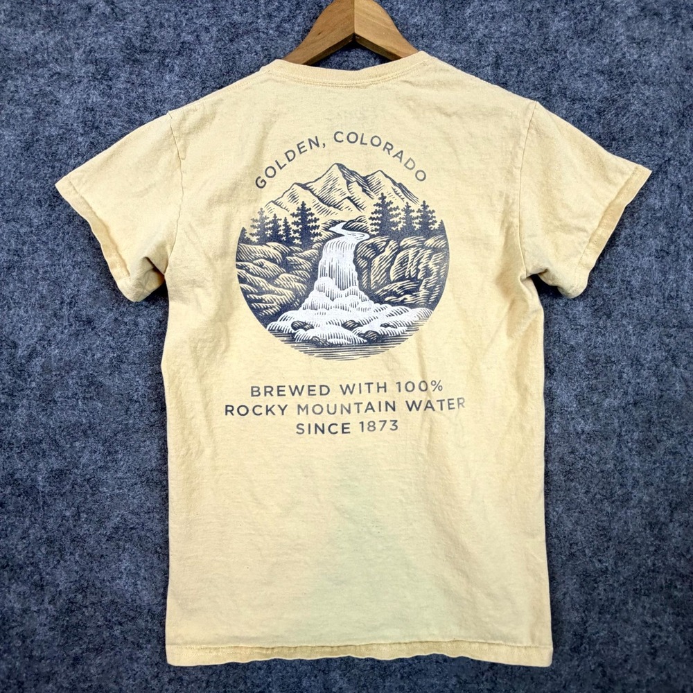 Vintage Coors Banquet T-Shirt Mens Small Beige Cotton Golden Colorado Beer Print